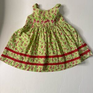 Vintage Blueberi Boulevard cherry green dress A Line embroidery size girls 12 Mo